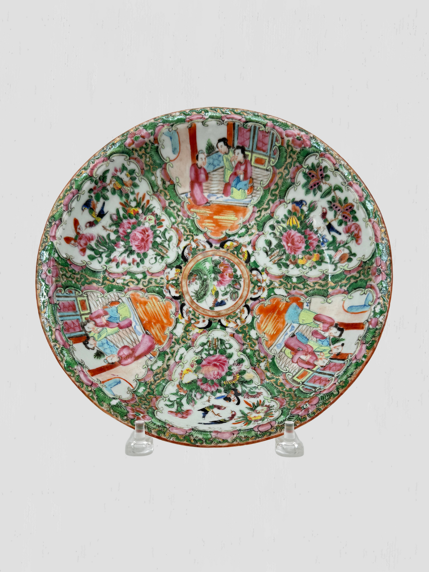 19th C Antique Rose Medallion Chinoiserie Porcelain Bowl