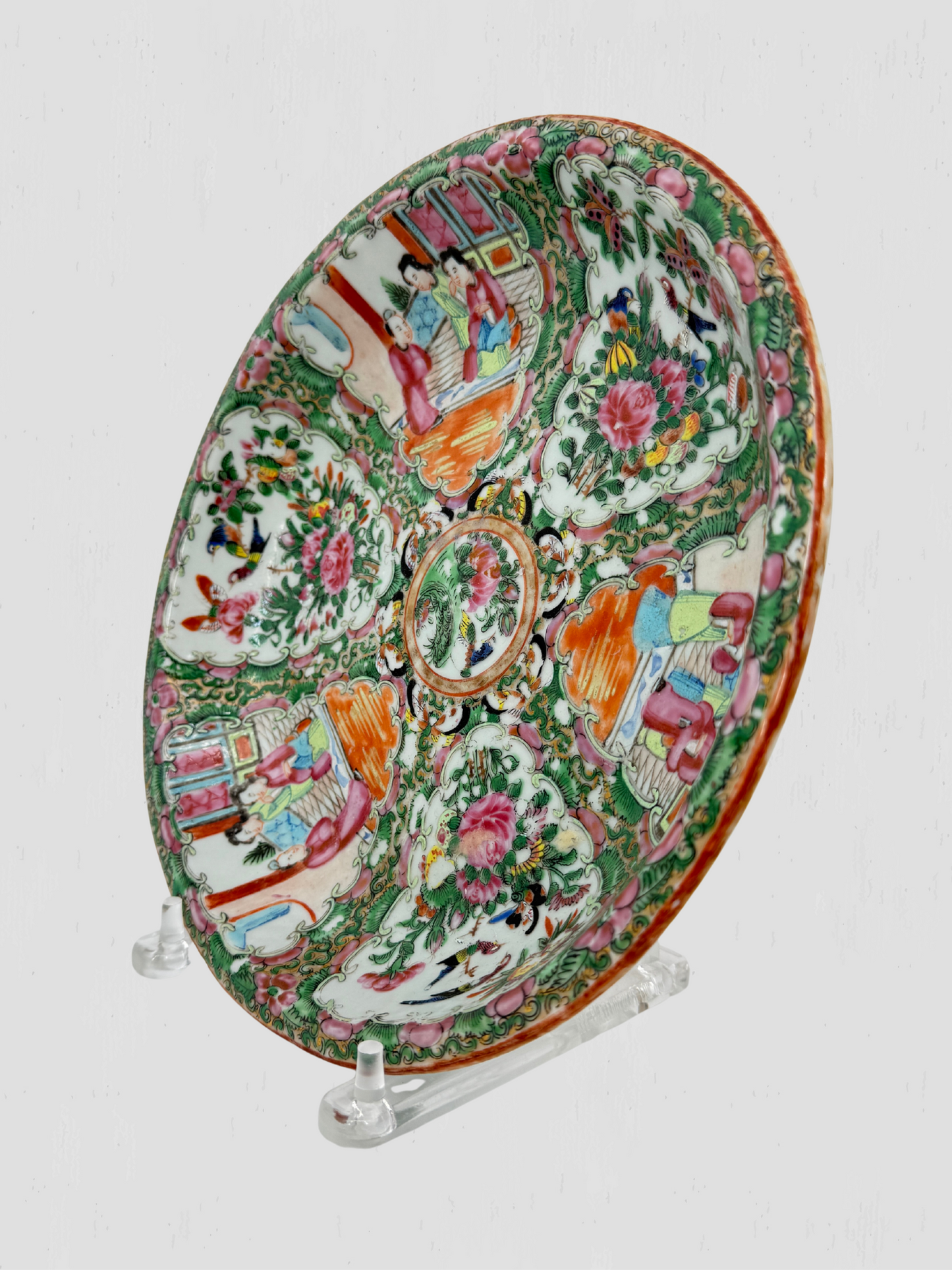 19th C Antique Rose Medallion Chinoiserie Porcelain Bowl