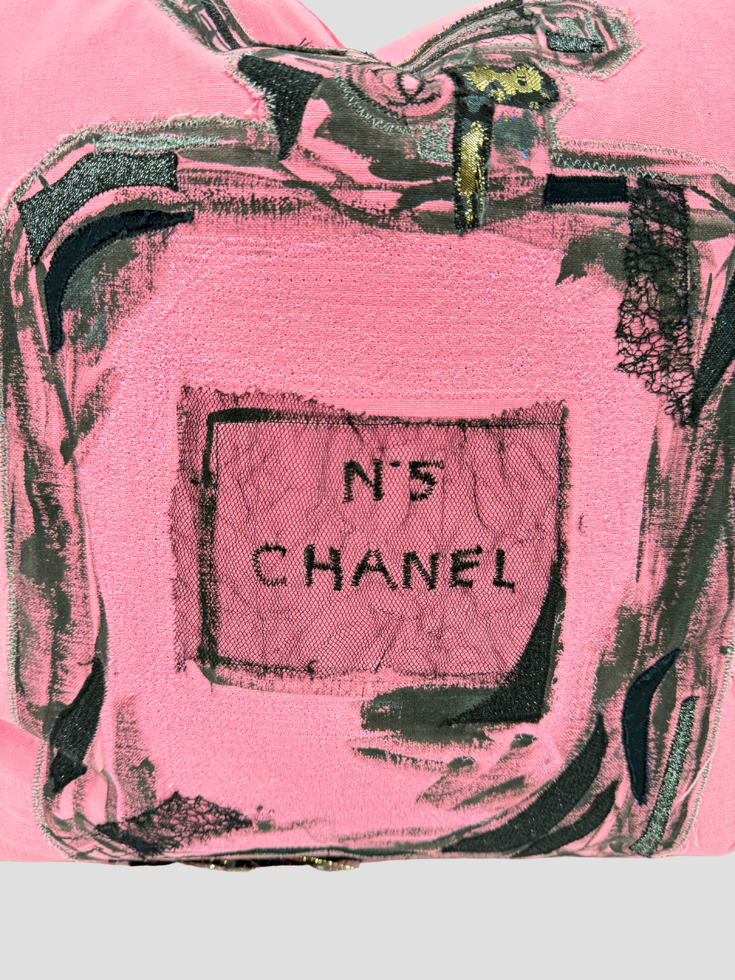 Pink Linen Chanel Painted Bottle Pillow