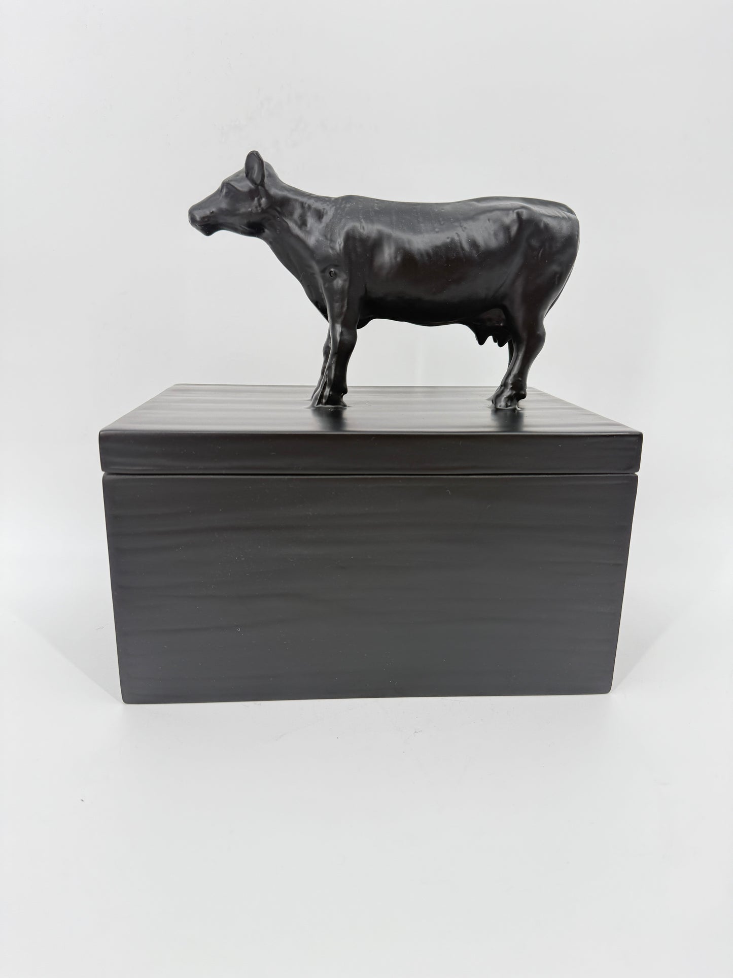 Oly Studio Black Cast Resin Cow Lidded Fable Box Animalia