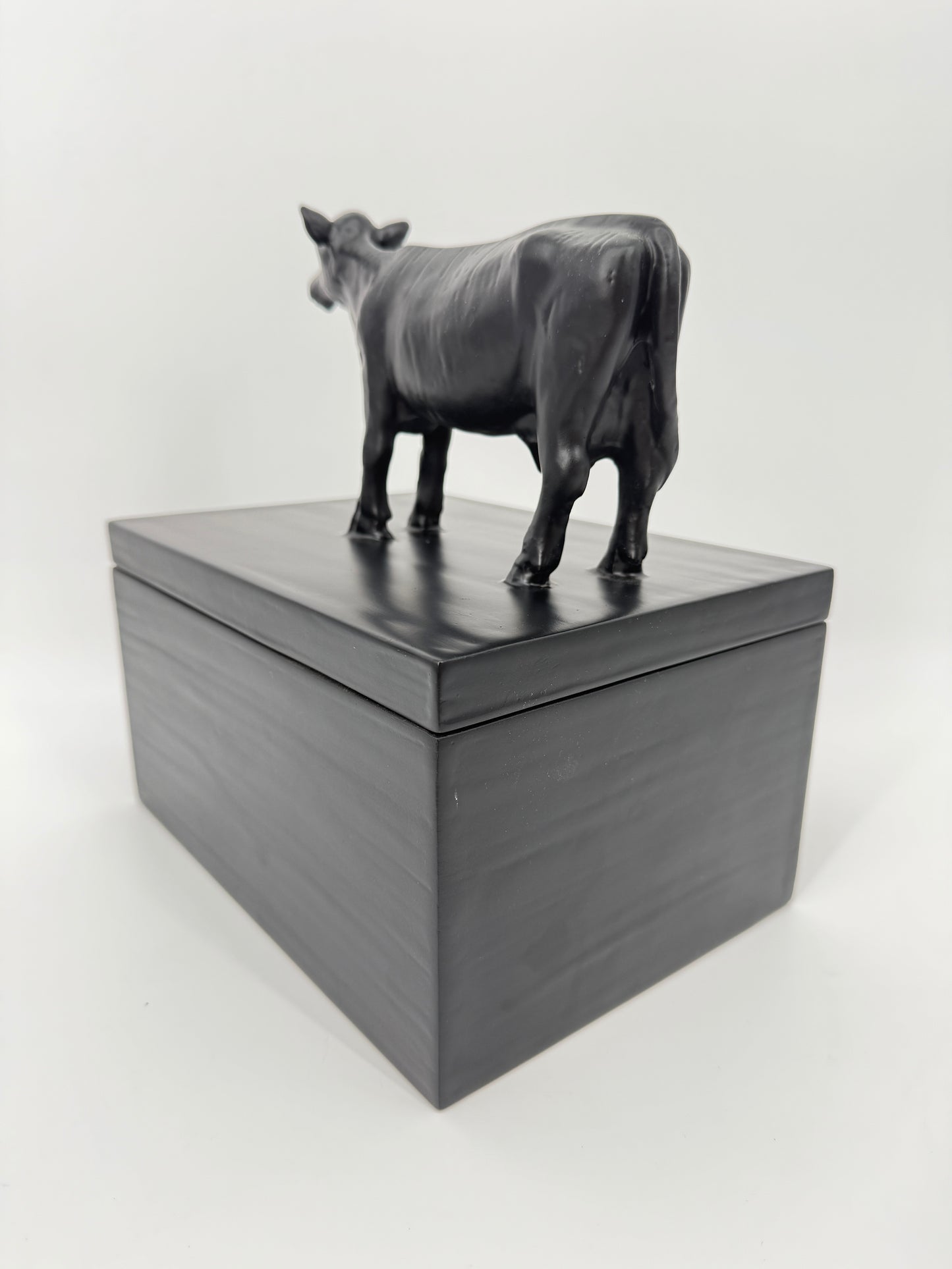 Oly Studio Black Cast Resin Cow Lidded Fable Box Animalia