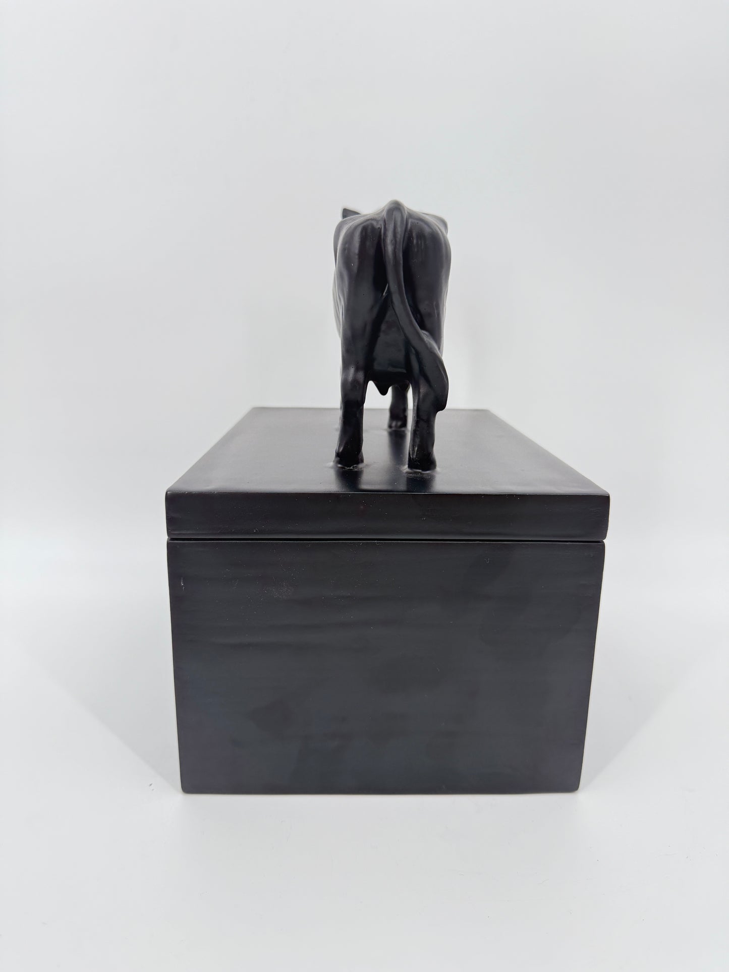 Oly Studio Black Cast Resin Cow Lidded Fable Box Animalia