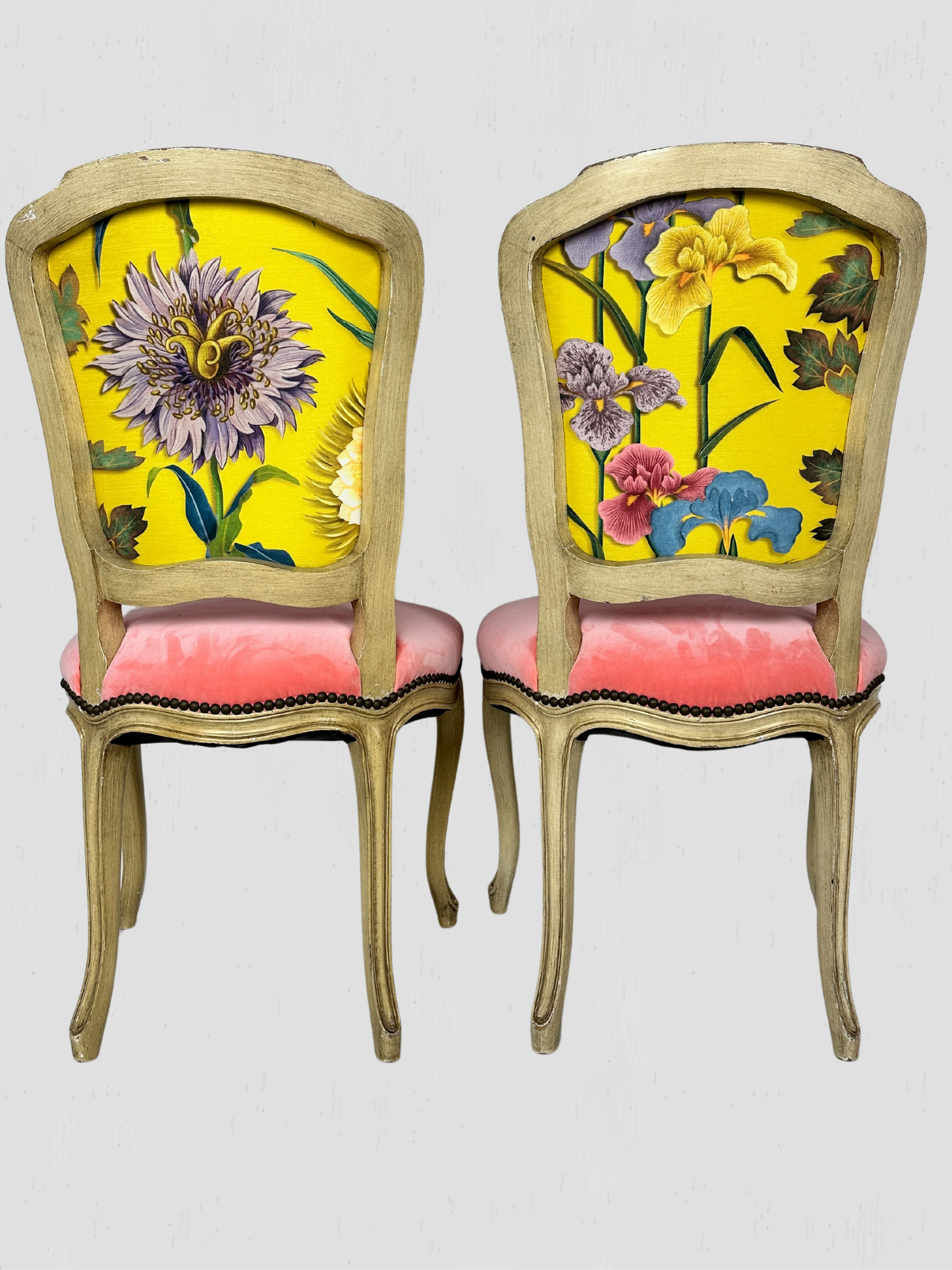1960s Mid-Century French Chairs Bethlehem Furniture Set of 4 Coral Velvet