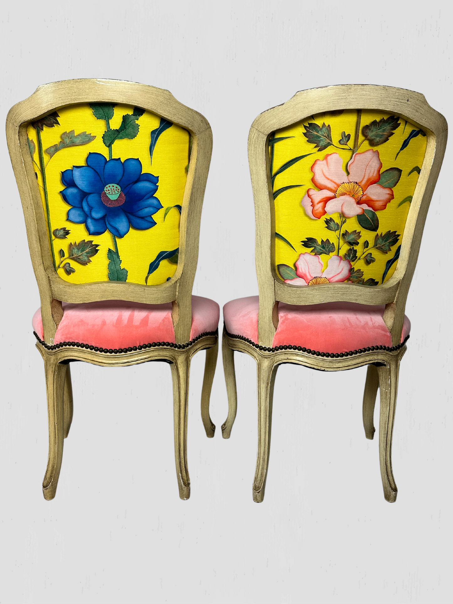 1960s Mid-Century French Chairs Bethlehem Furniture Set of 4 Coral Velvet