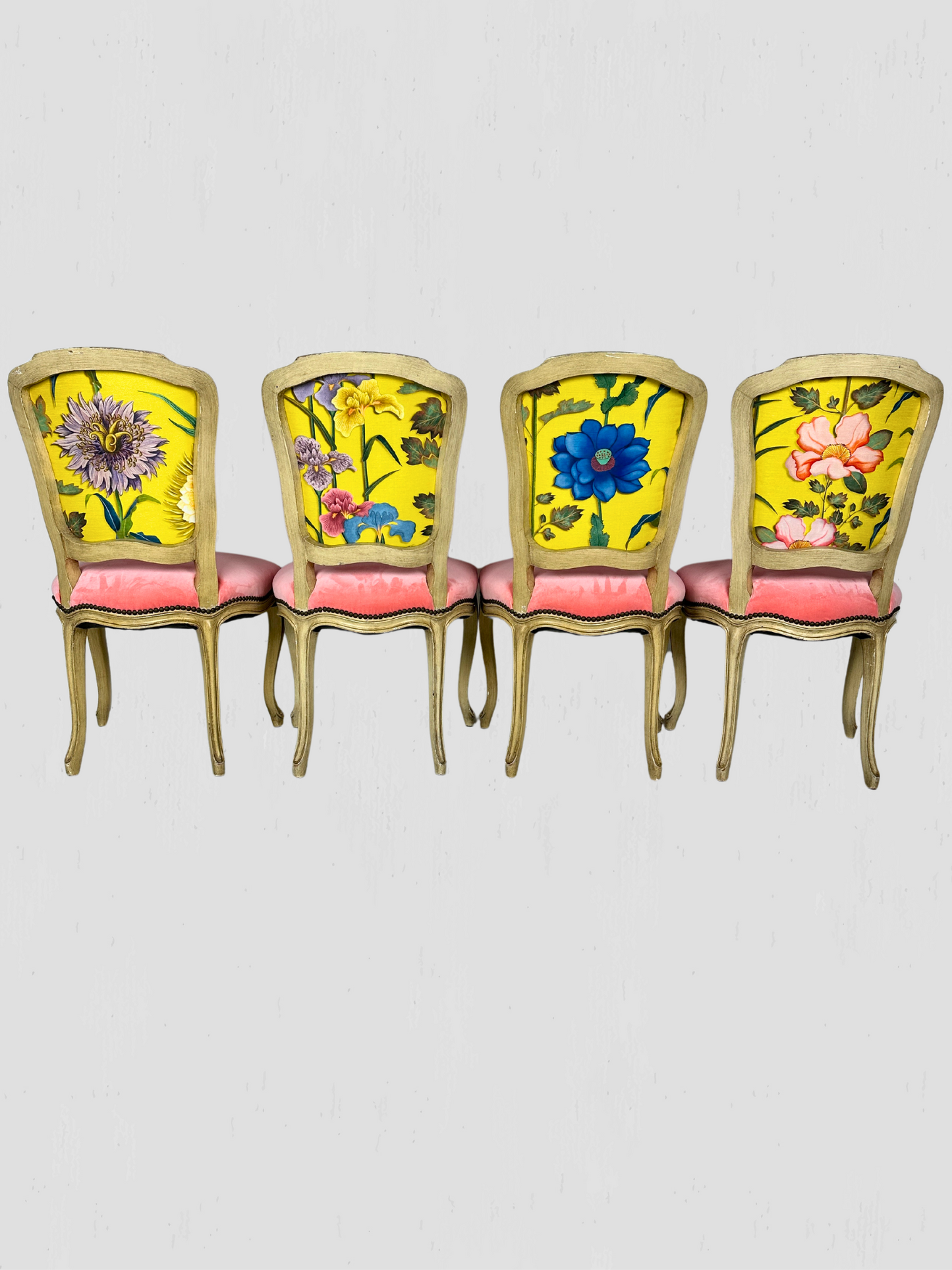 1960s Mid-Century French Chairs Bethlehem Furniture Set of 4 Coral Velvet