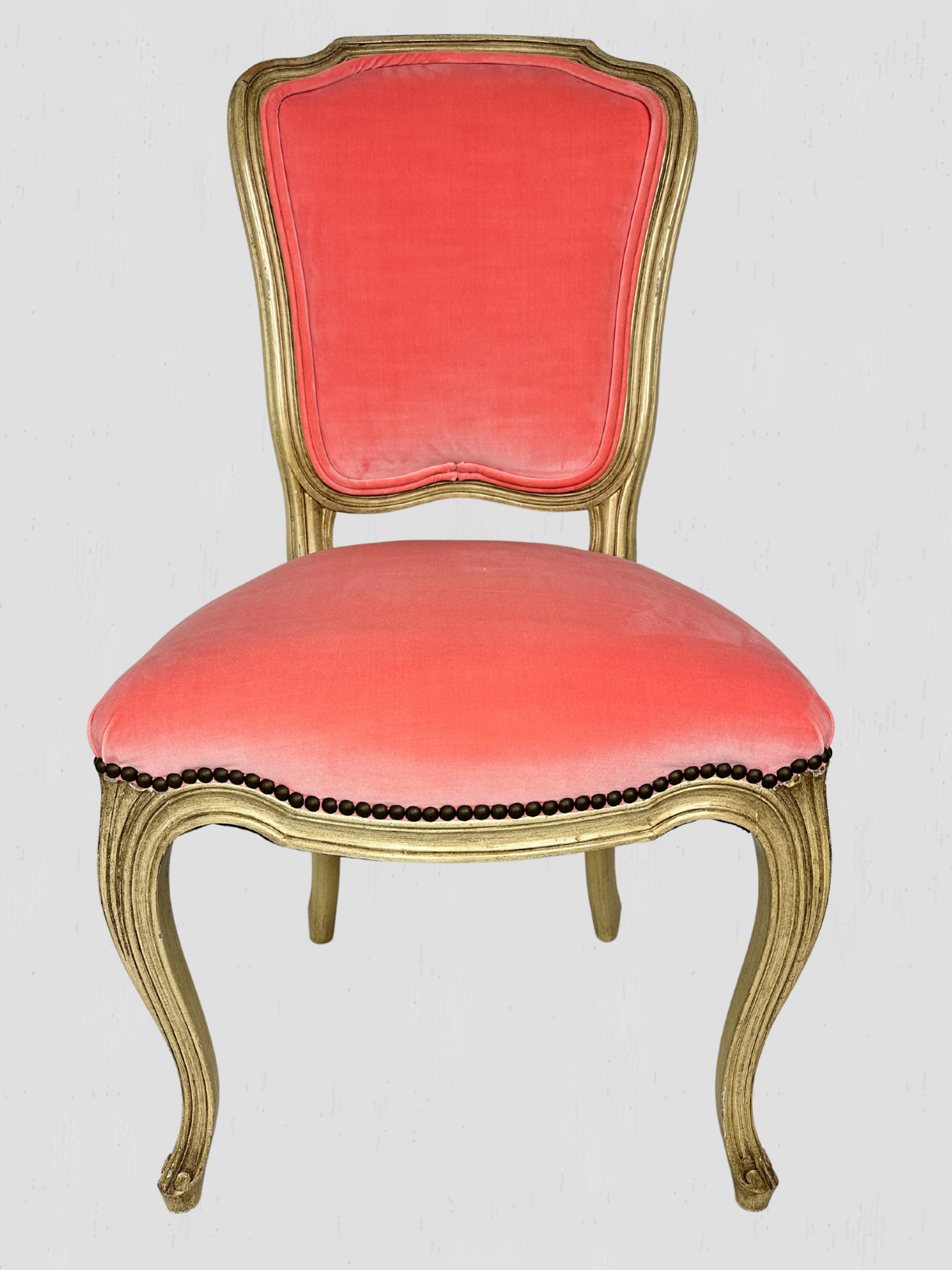 1960s Mid-Century French Chairs Bethlehem Furniture Set of 4 Coral Velvet