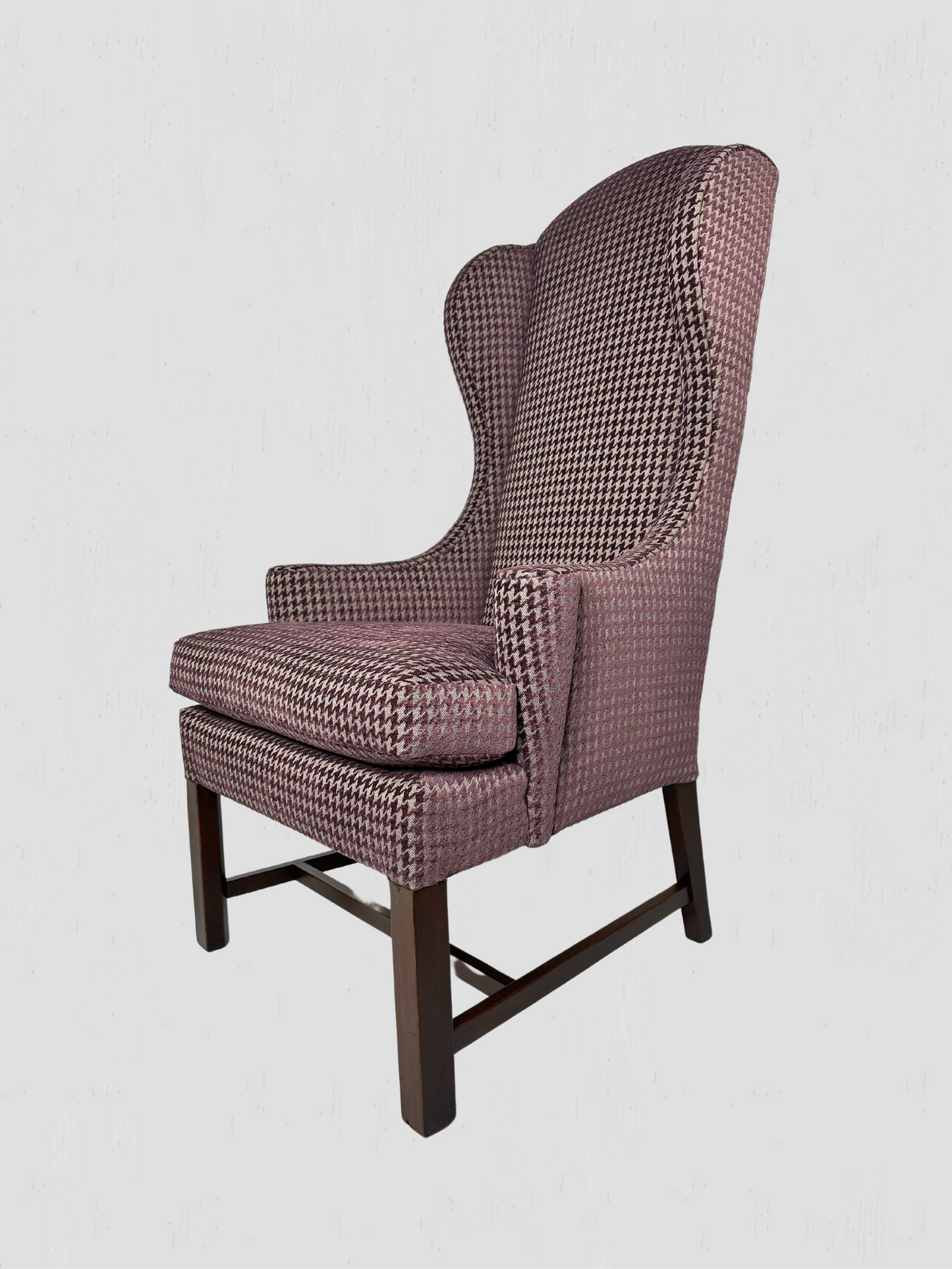 Mid-Century Petite Wing Chair Pair Newly Upholstered Houndstooth Chenille