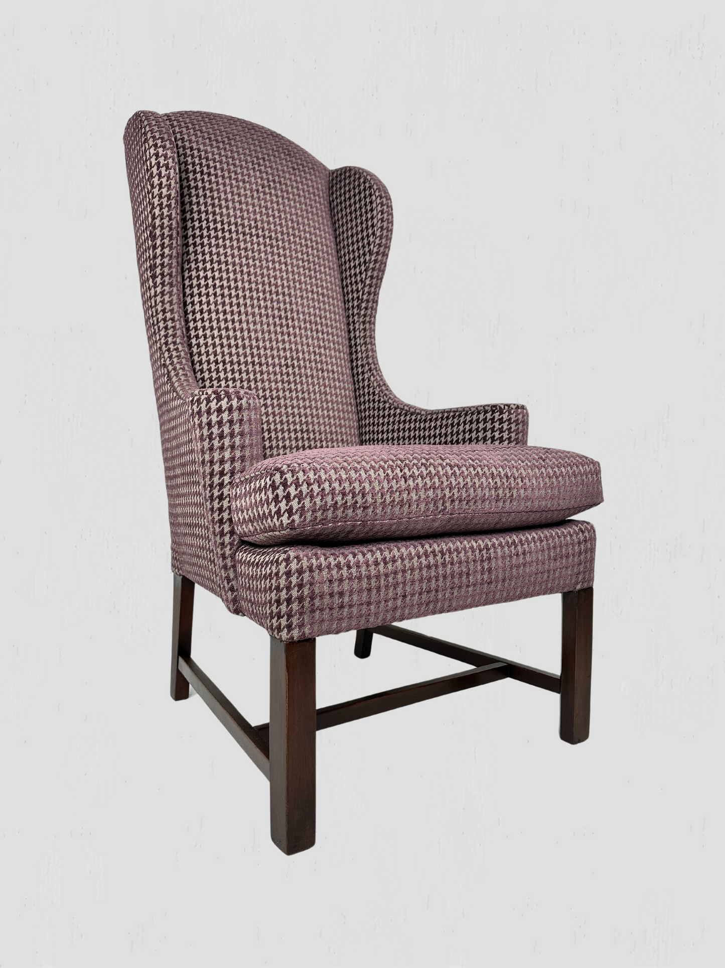 Mid-Century Petite Wing Chair Pair Newly Upholstered Houndstooth Chenille