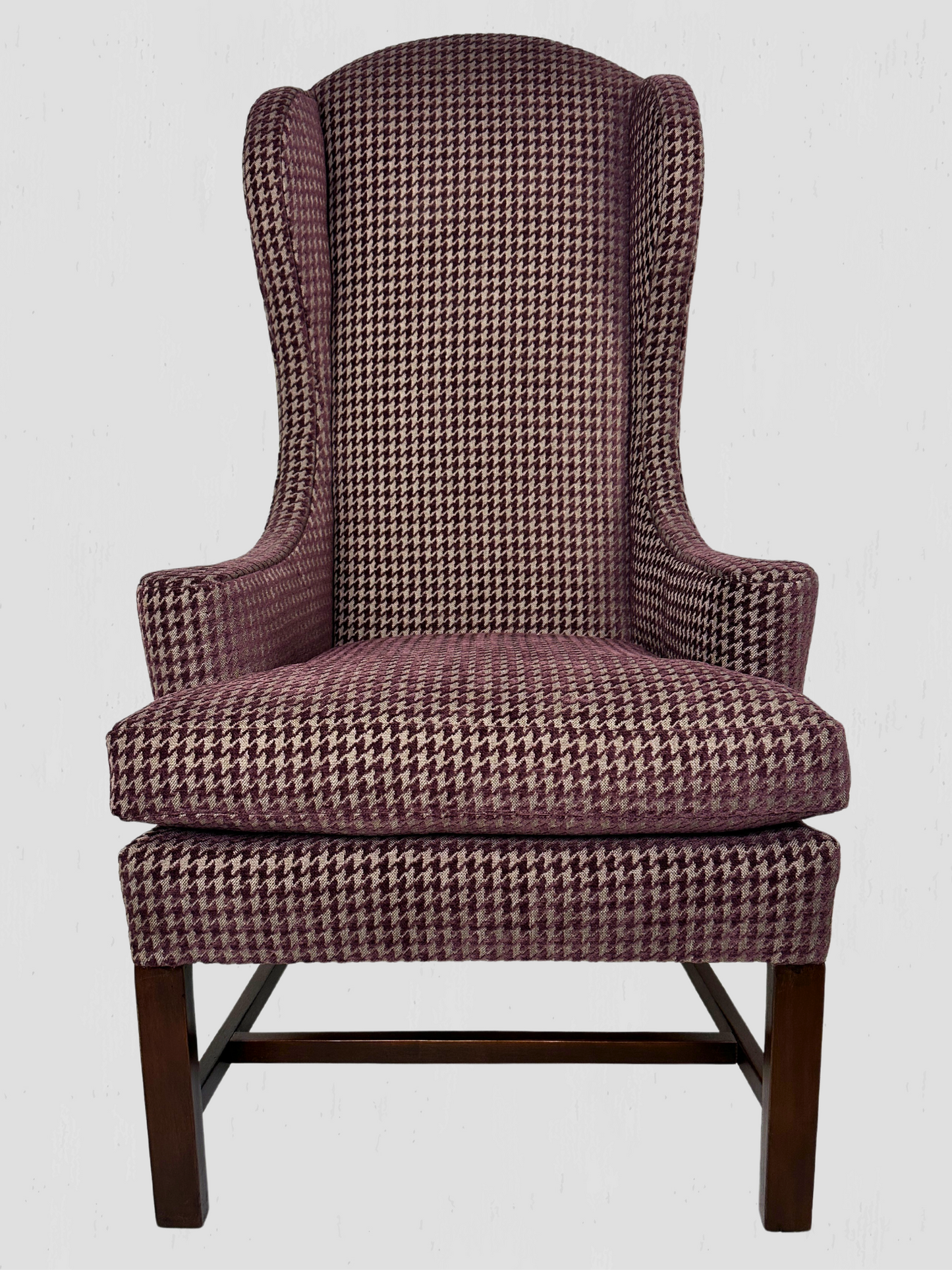 Mid-Century Petite Wing Chair Pair Newly Upholstered Houndstooth Chenille