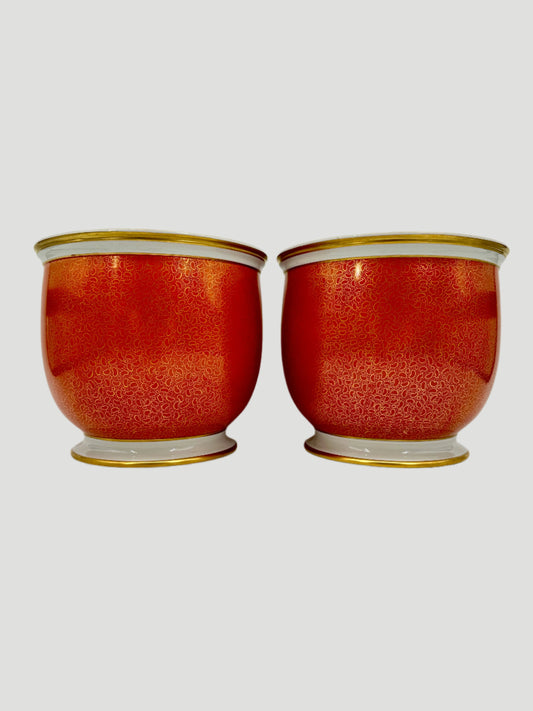 Vintage Giulia Mangani / Goodfriend & Co. Porcelain Orange & Gold Jardinieres- a Pair