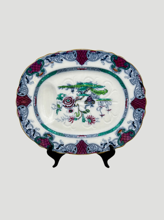 Antique Large Transfer Meat Platter Chinoiserie
