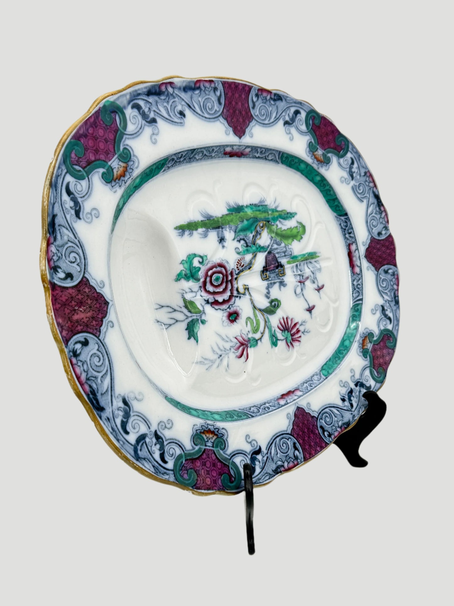 Antique Large Transfer Meat Platter Chinoiserie