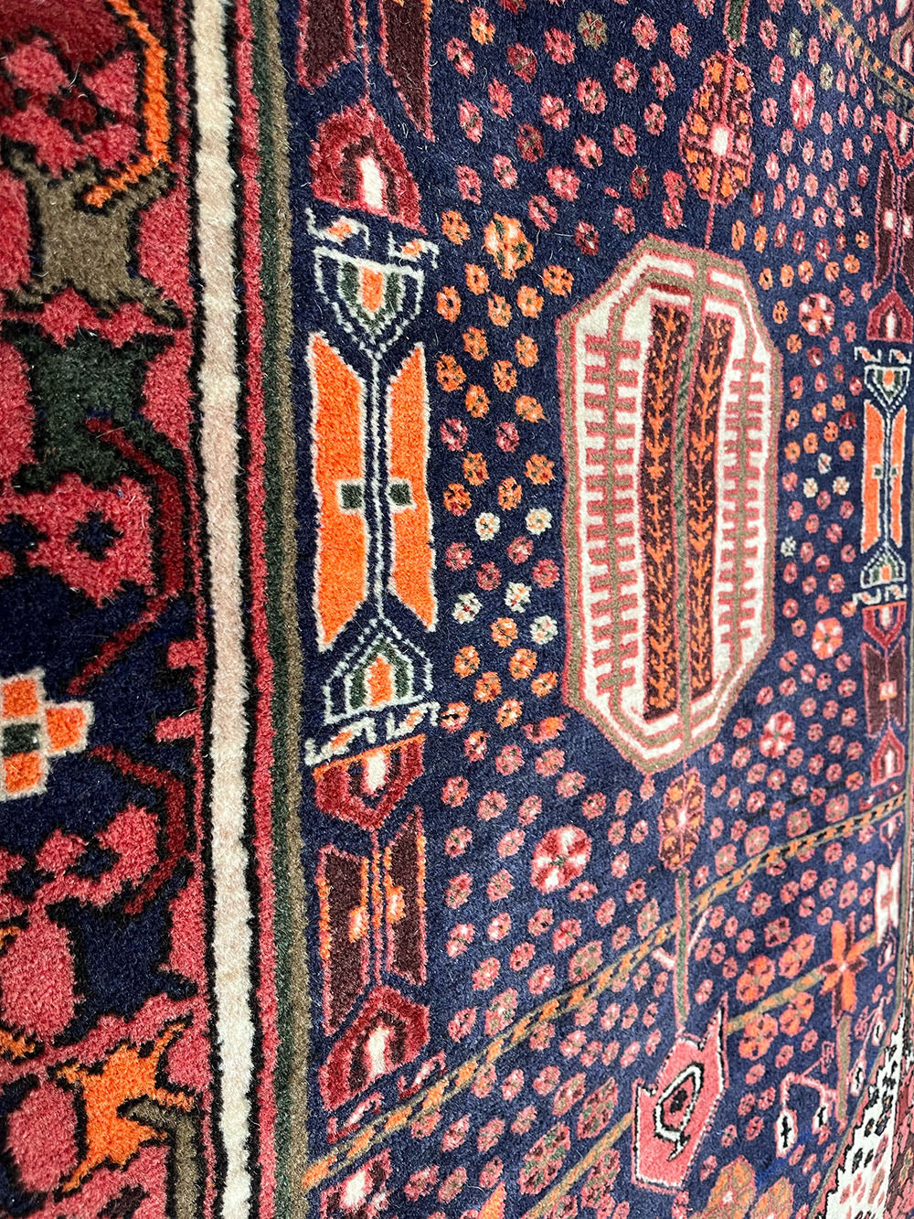 Antique Persian Carpet Navy and Orange