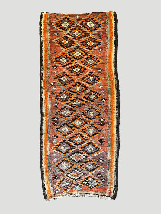 Turkish Kilim Runner Orange, Lavender, Brown