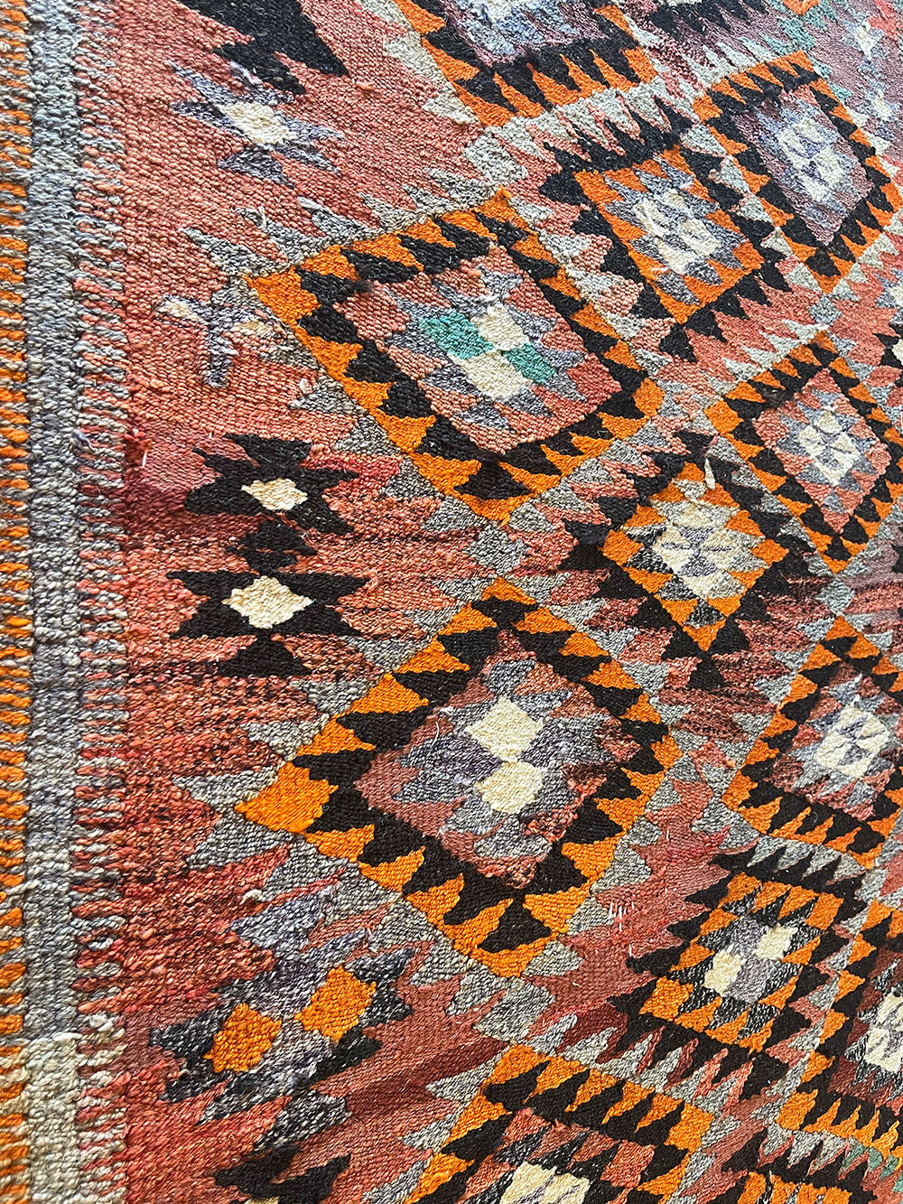 Turkish Kilim Runner Orange, Lavender, Brown
