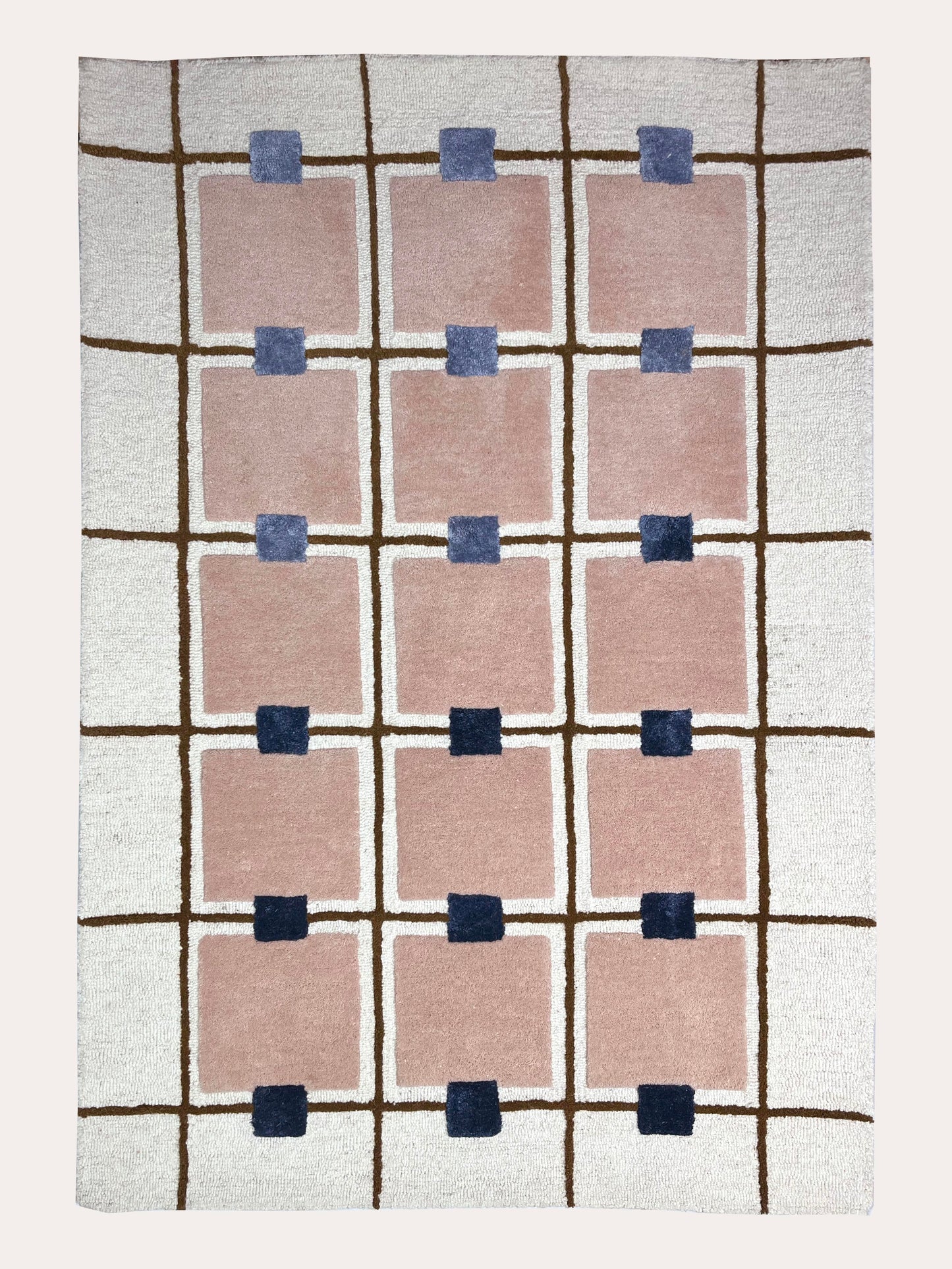 100% Wool Carpet - Blue, Blush, Cream