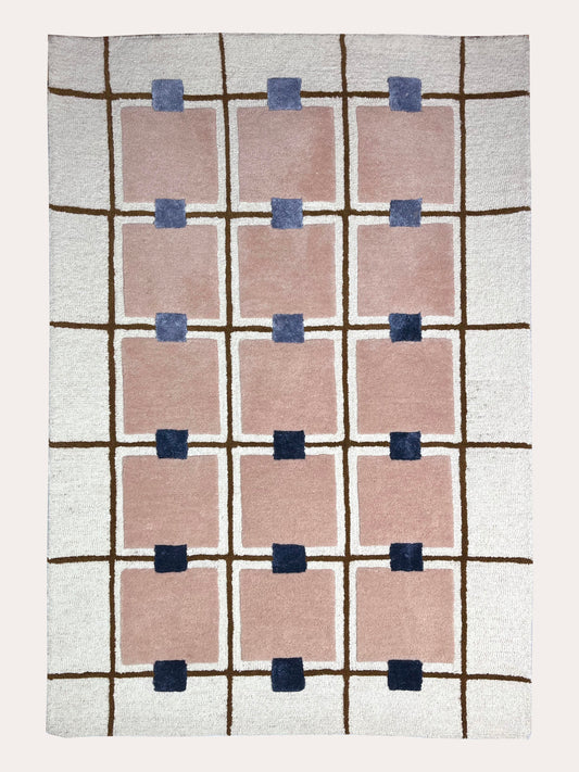 100% Wool Carpet - Blue, Blush, Cream