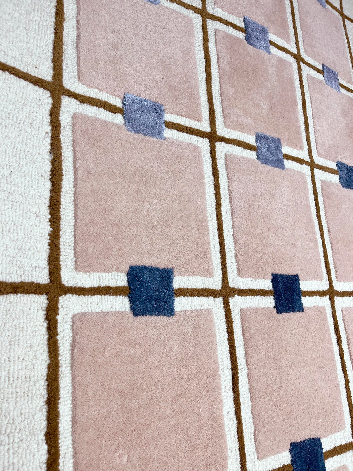 100% Wool Carpet - Blue, Blush, Cream