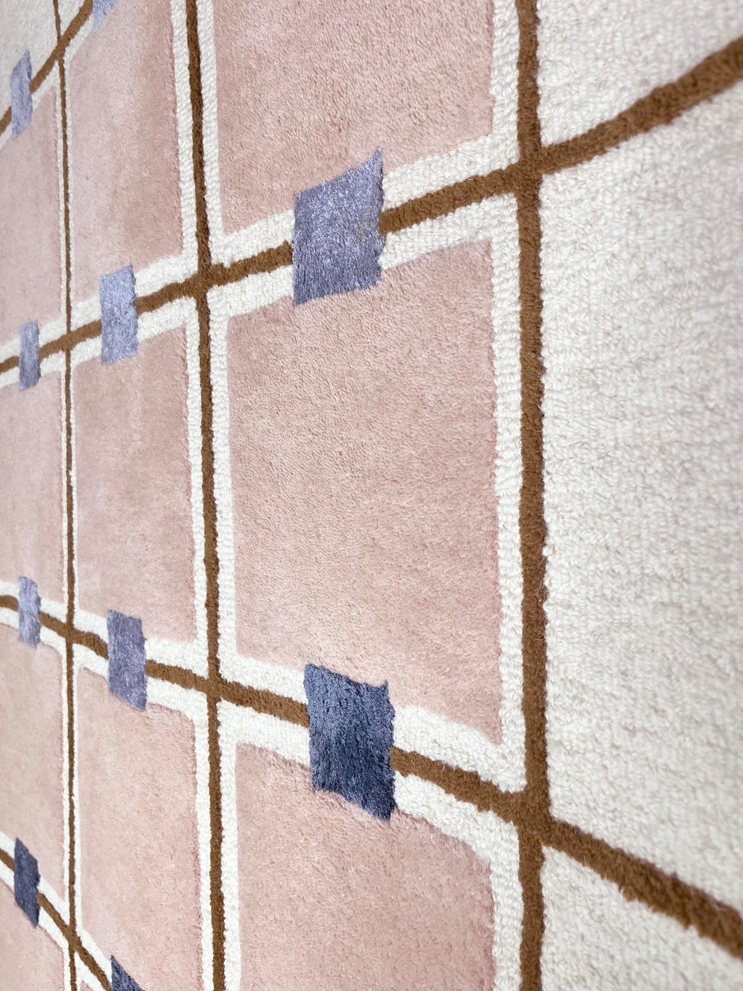 100% Wool Carpet - Blue, Blush, Cream