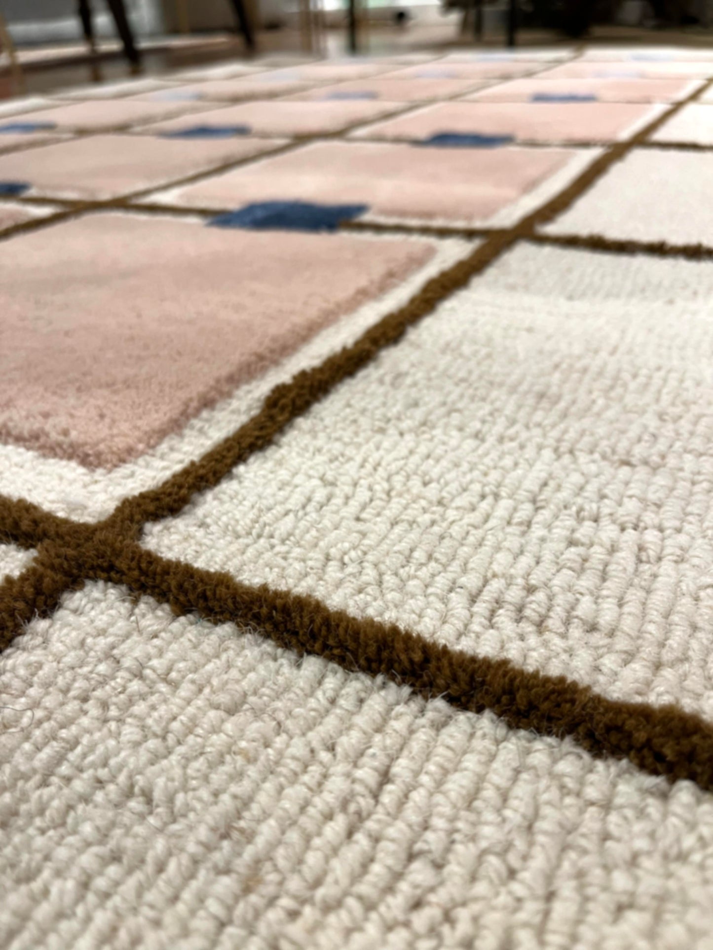 100% Wool Carpet - Blue, Blush, Cream