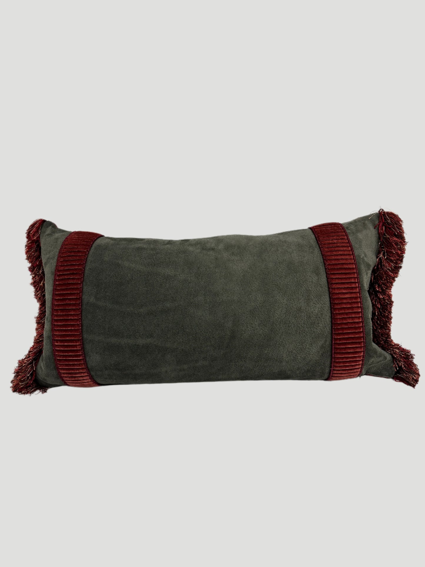 Gray Natural Suede & Red Belgian Weave Throw Pillow Pair
