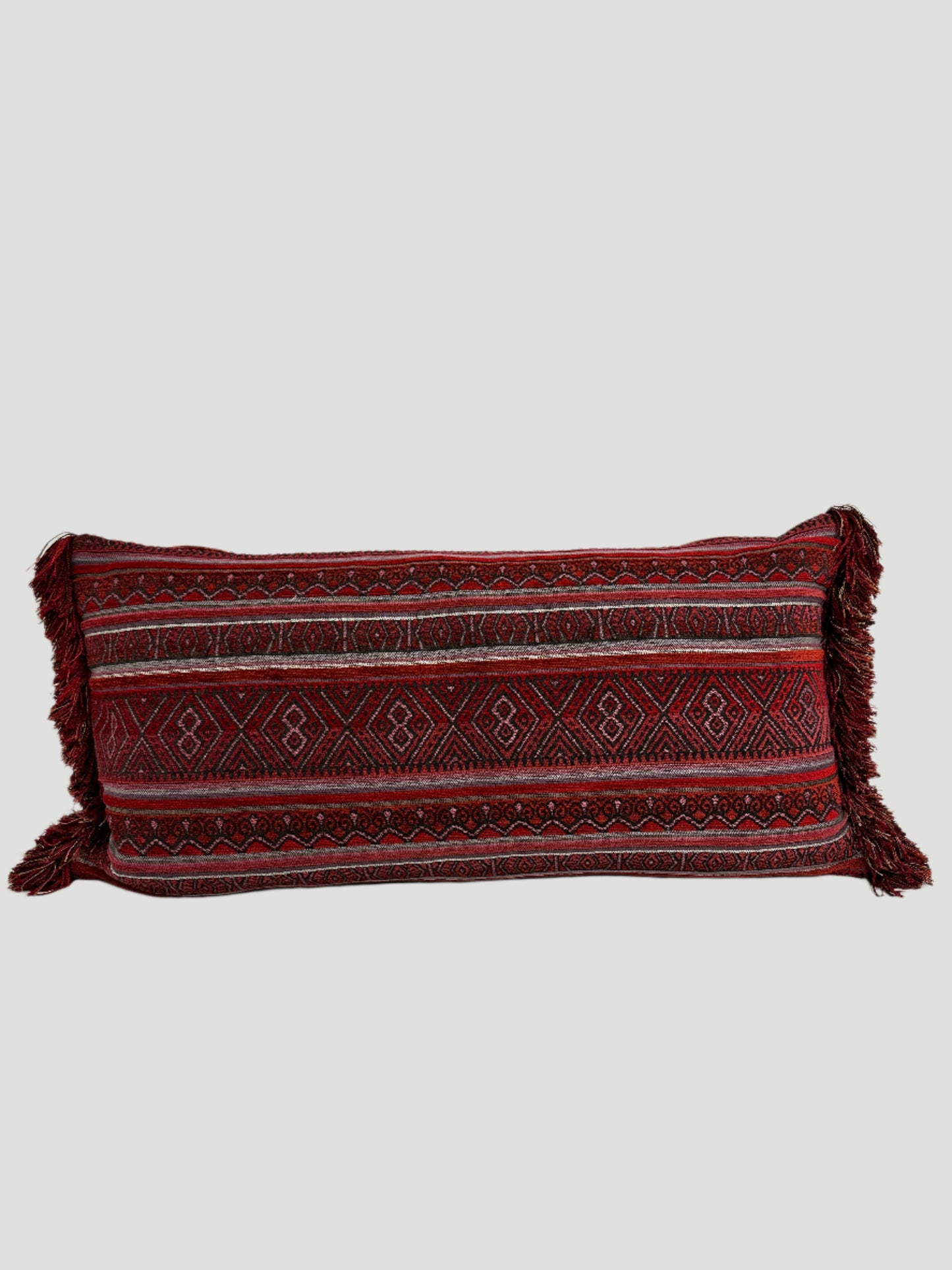 Gray Natural Suede & Red Belgian Weave Throw Pillow Pair