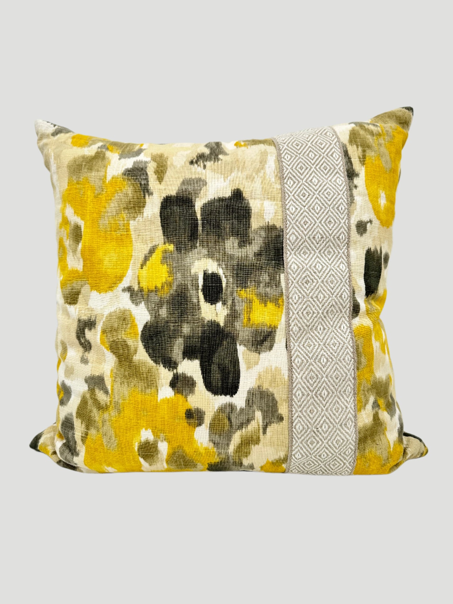 Yellow & Black Floral Linen Pillow Pair