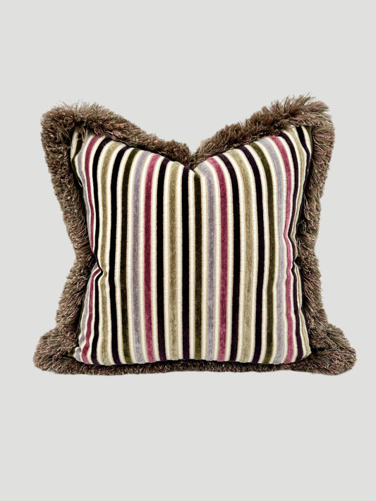 Cut Velvet Multicolor Stripe Lavender Silk Fringe Pillow