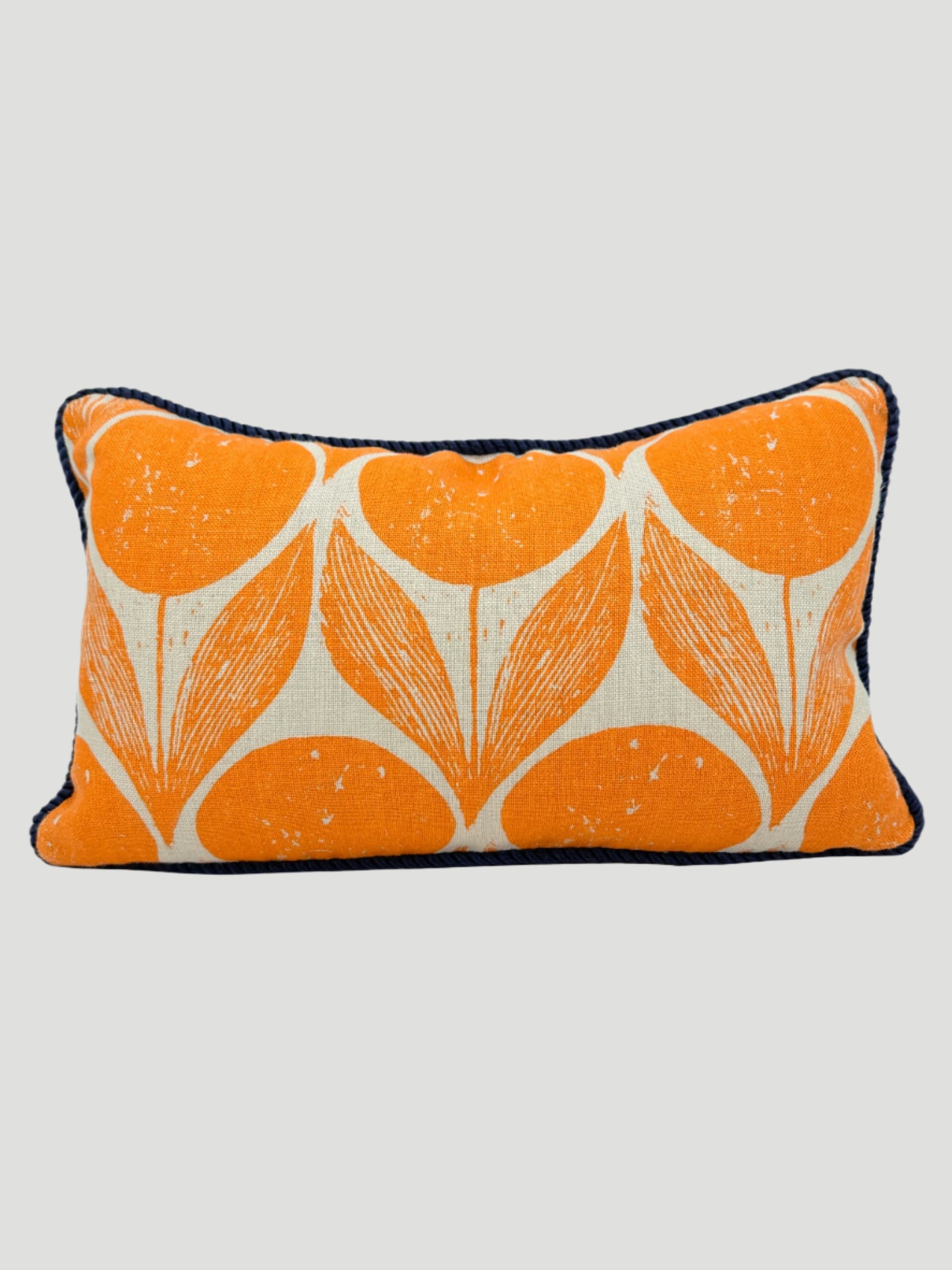 Orange Velvet Botanical Linen Print Pillow