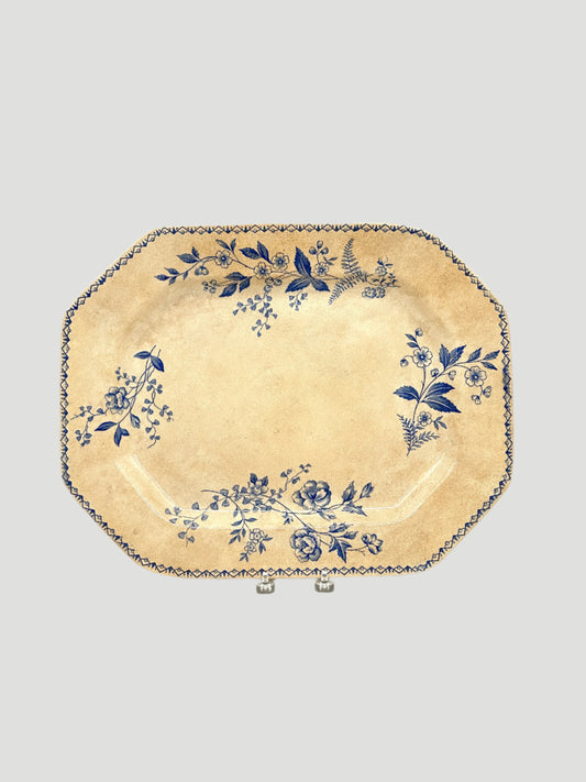 Antique Persian Serving Platter Blue Floral
