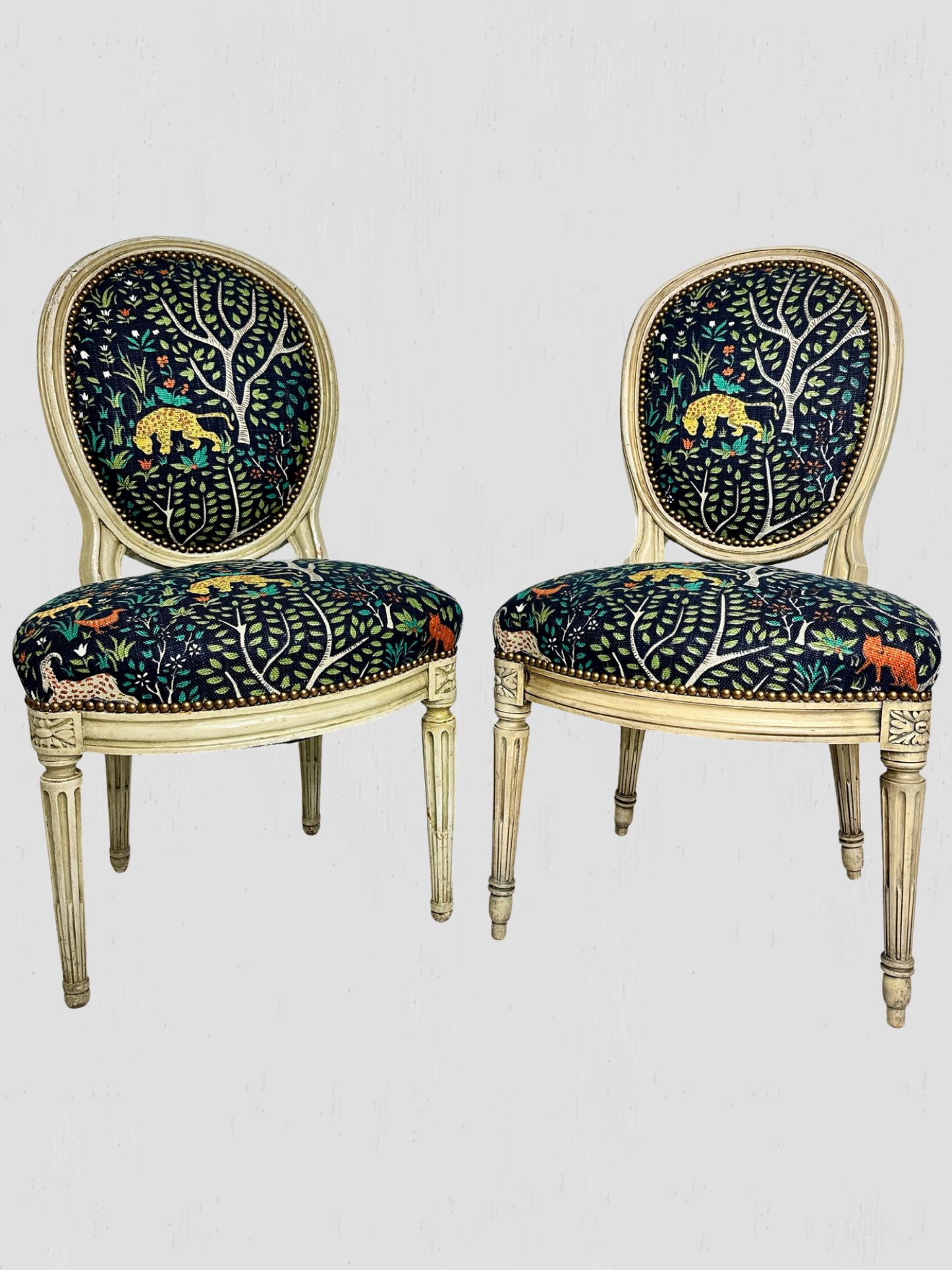 Animalia Kindel Side Chairs Newly Upholstered Vintage Pair