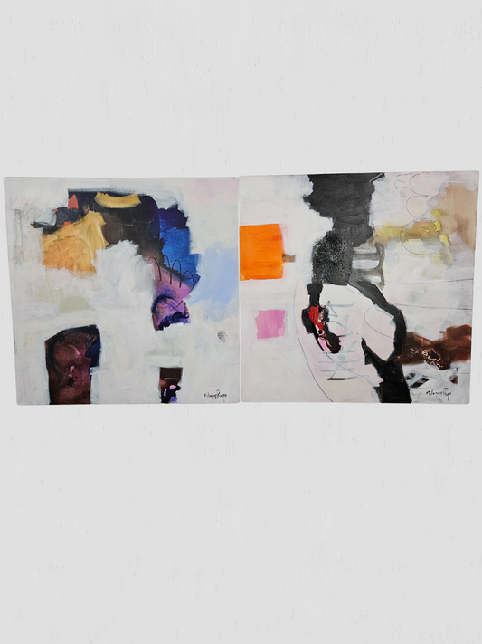 Meta & Meta II Original Mixed Media Painting Pair on Canvas by Milagros Pongo