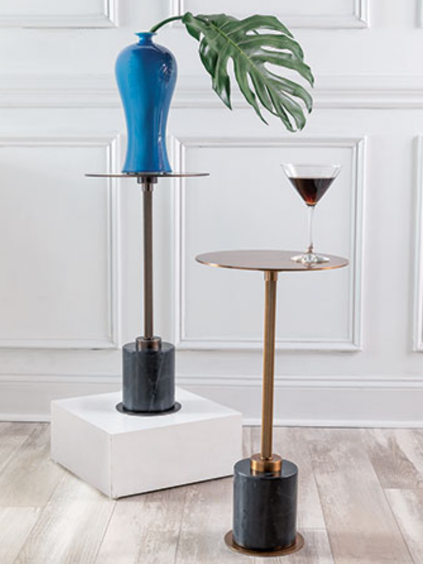 Parliament Brass Black Marble Drinks Table