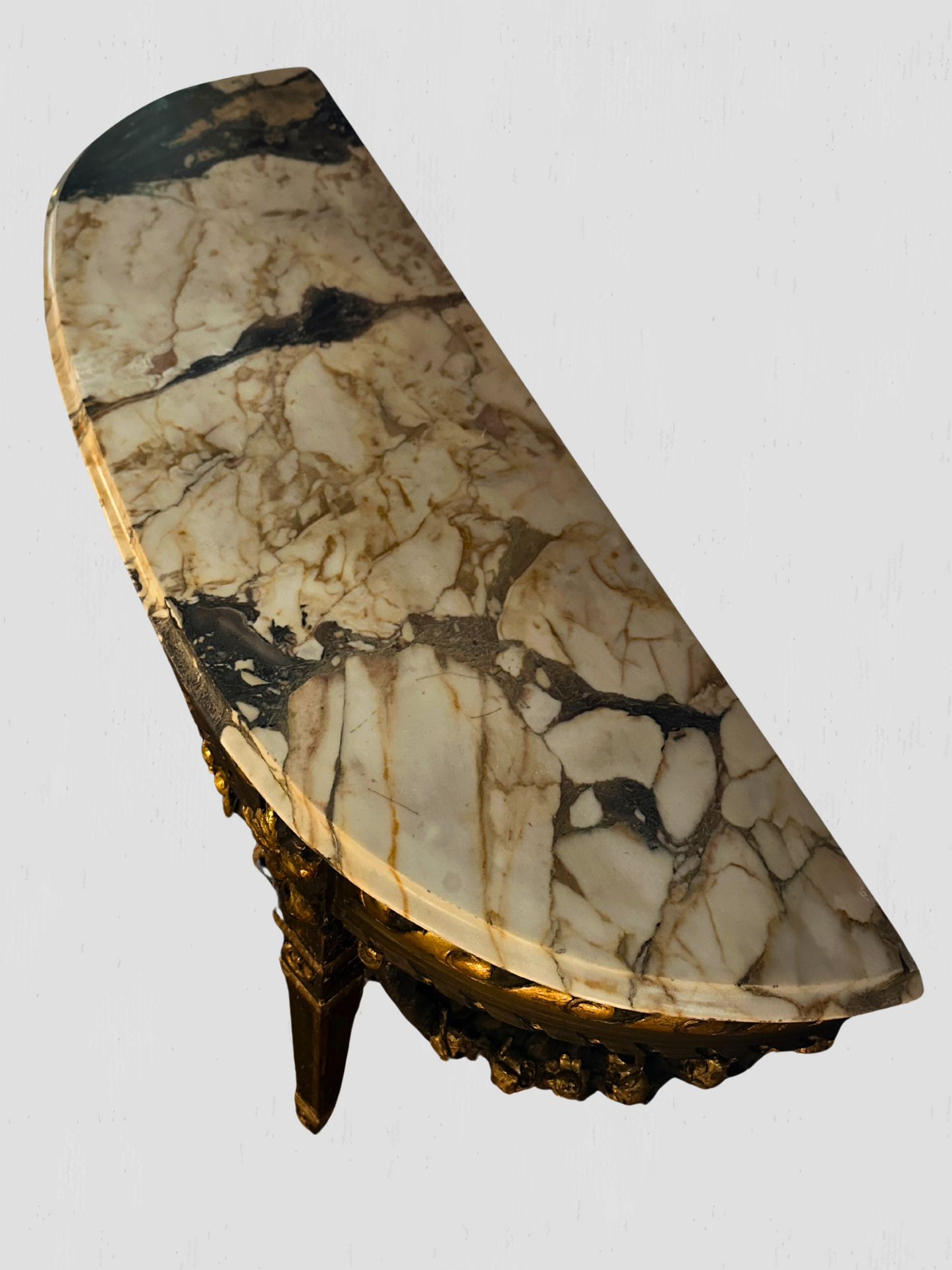 19th Century Rococo Carved Gilt Demilune Wall Mount Table Marble Top Antique