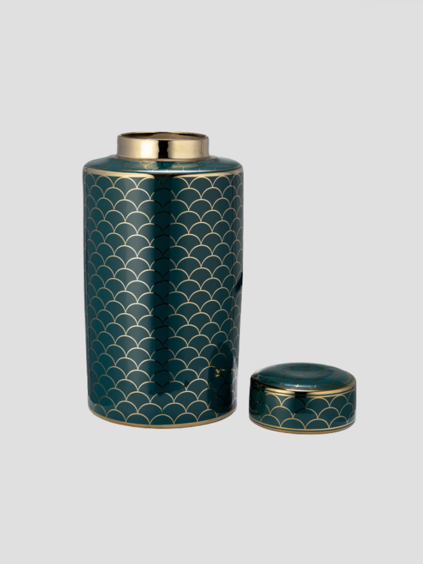 Ceramic Lidded Jar Gold Accents