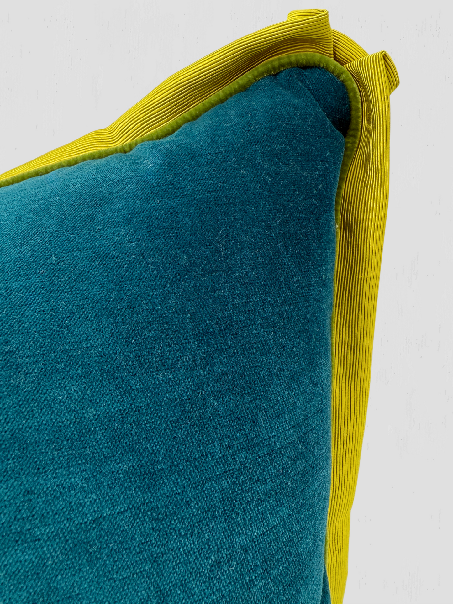 Teal Velvet with Chartreuse Flange Pillow Pair