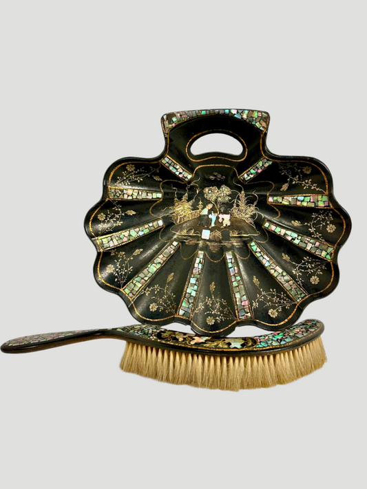 Early 19th Century Victorian Crumber & Brush Mother of Pearl Inlay Papier Mache