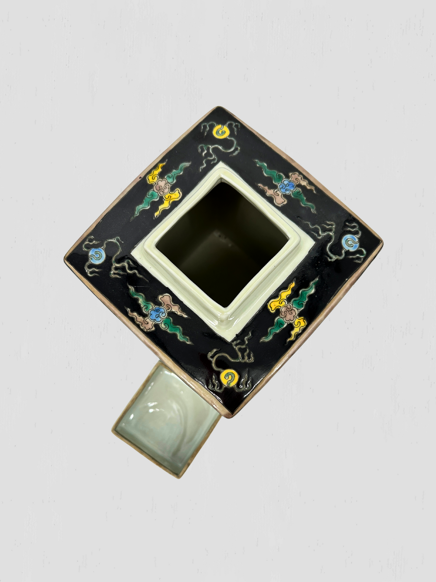 Black & Green Dragon Motif Porcelain Square Lidded Tea Jar