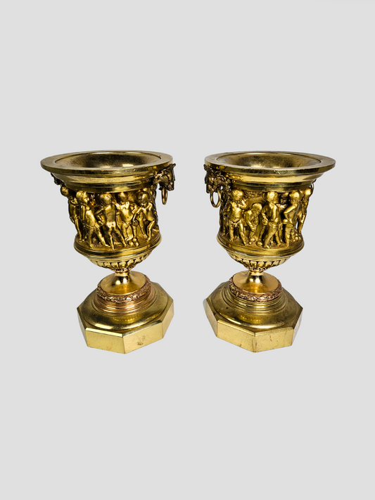 Antique Gilt Bronze Urns - Pair