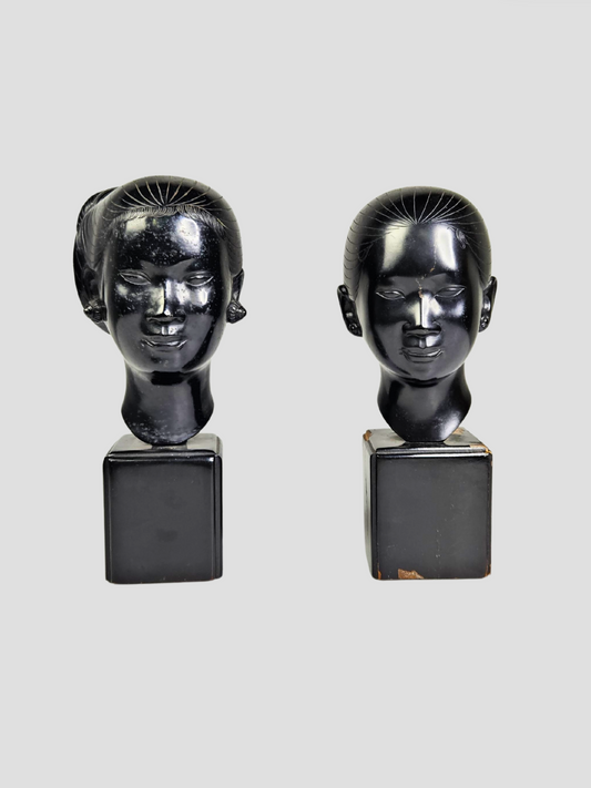 Vietnamese Cast Bronze Busts of Youths Pair, Nguyen Thanh Le