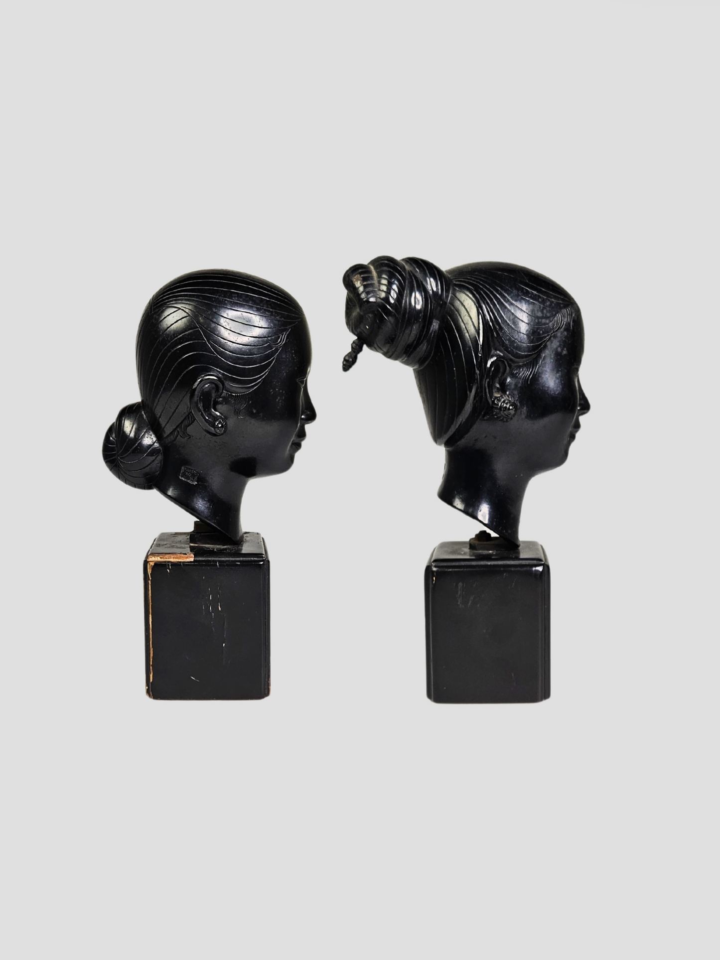 Vietnamese Cast Bronze Busts of Youths Pair, Nguyen Thanh Le