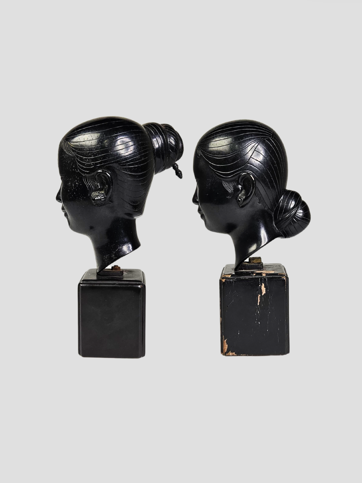 Vietnamese Cast Bronze Busts of Youths Pair, Nguyen Thanh Le