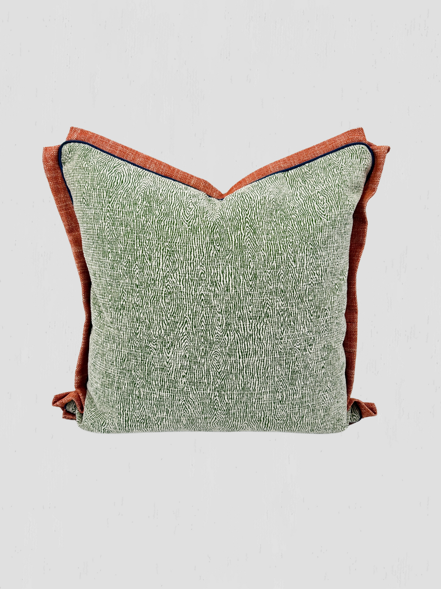 Faux Bois Green with Linen Mitered Flange Samuel & Sons Cord Pillow Pair