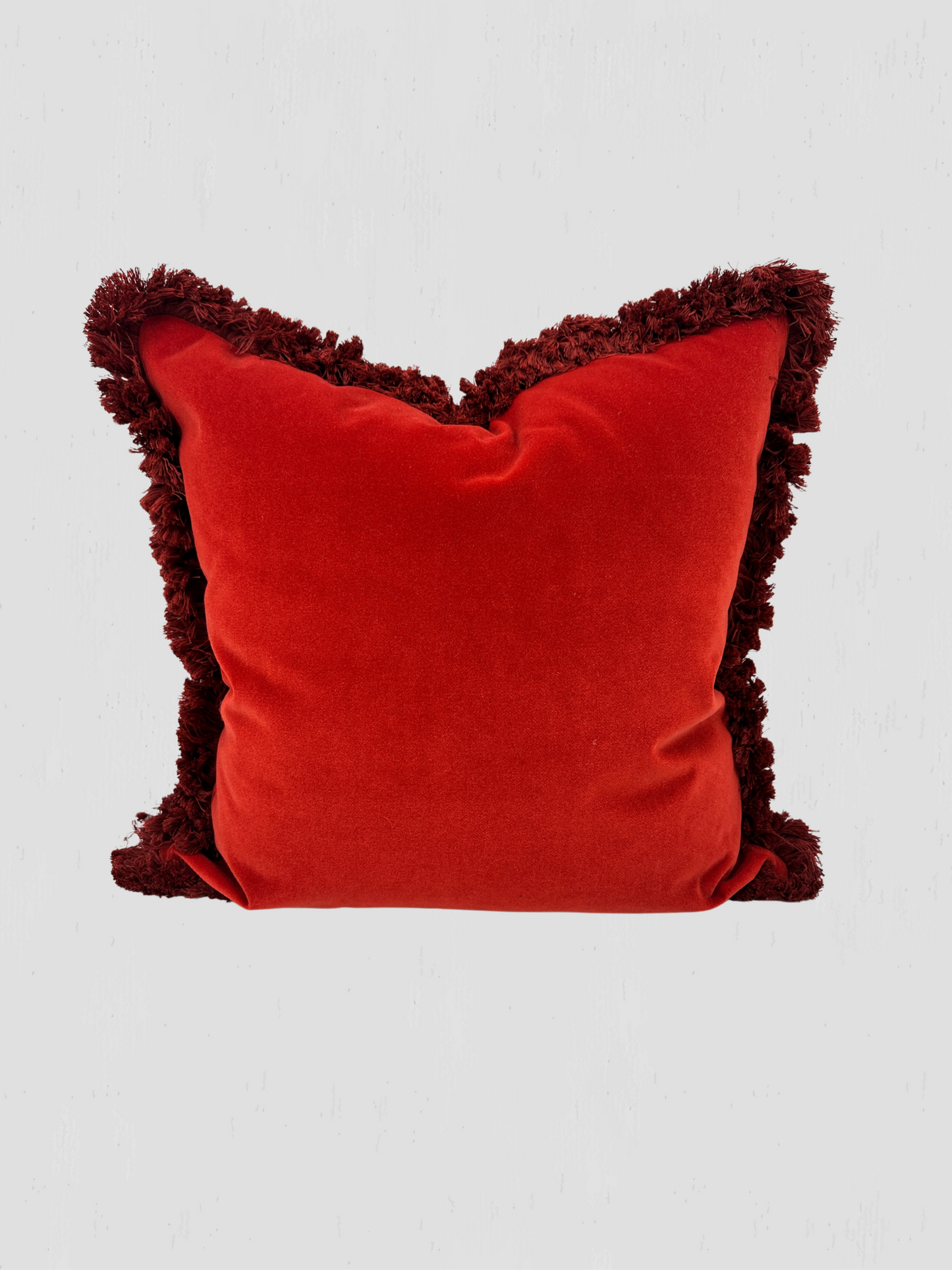 Orange Velvet Brushed Fringe Pillow Pair