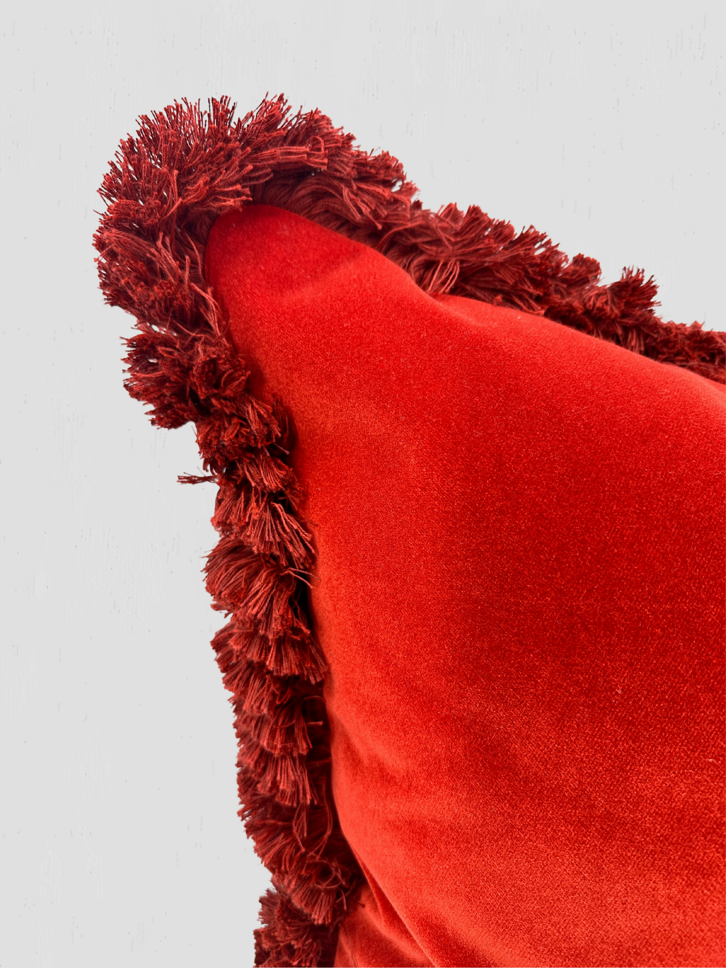 Orange Velvet Brushed Fringe Pillow Pair