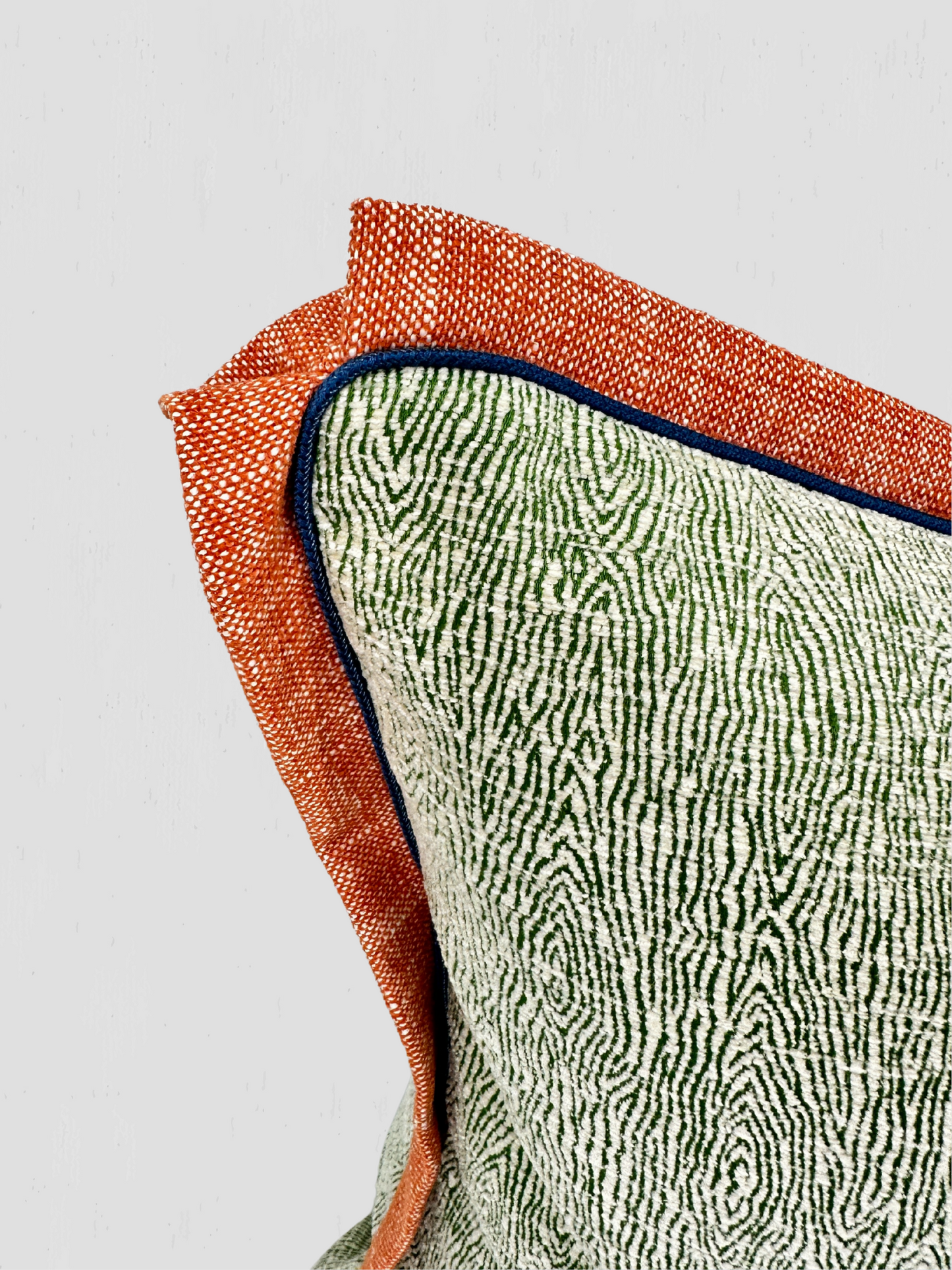 Faux Bois Green with Linen Mitered Flange Samuel & Sons Cord Pillow Pair