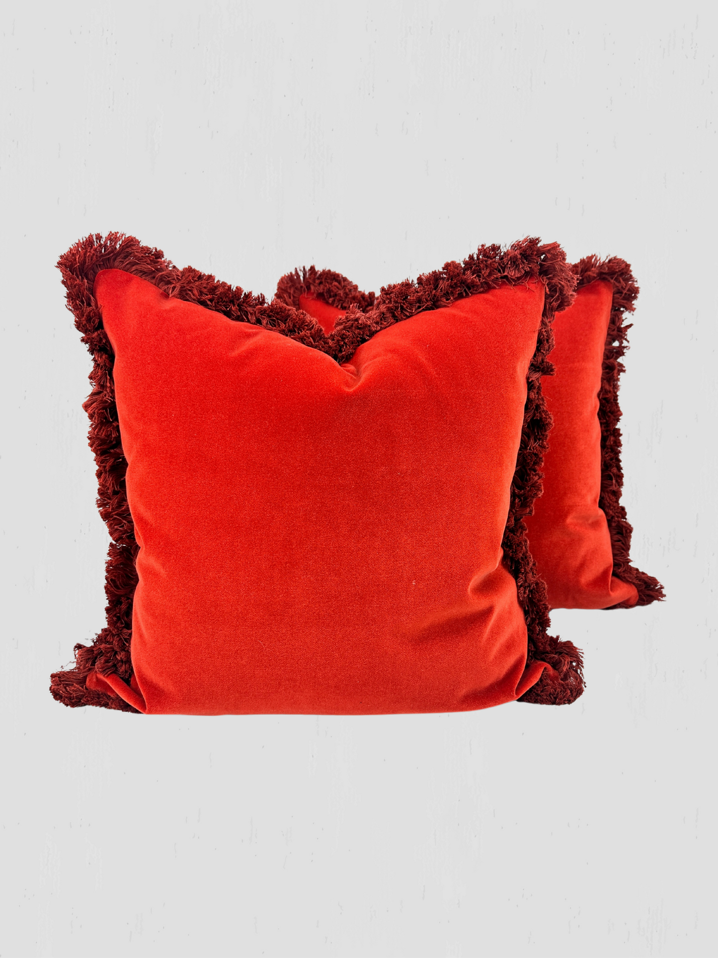 Orange Velvet Brushed Fringe Pillow Pair
