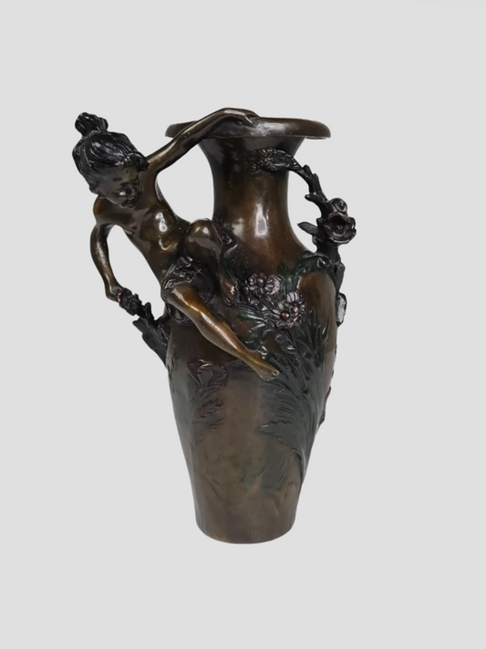 1890 Auguste Moreau Art Nouveau Bronze Vase With Cherub