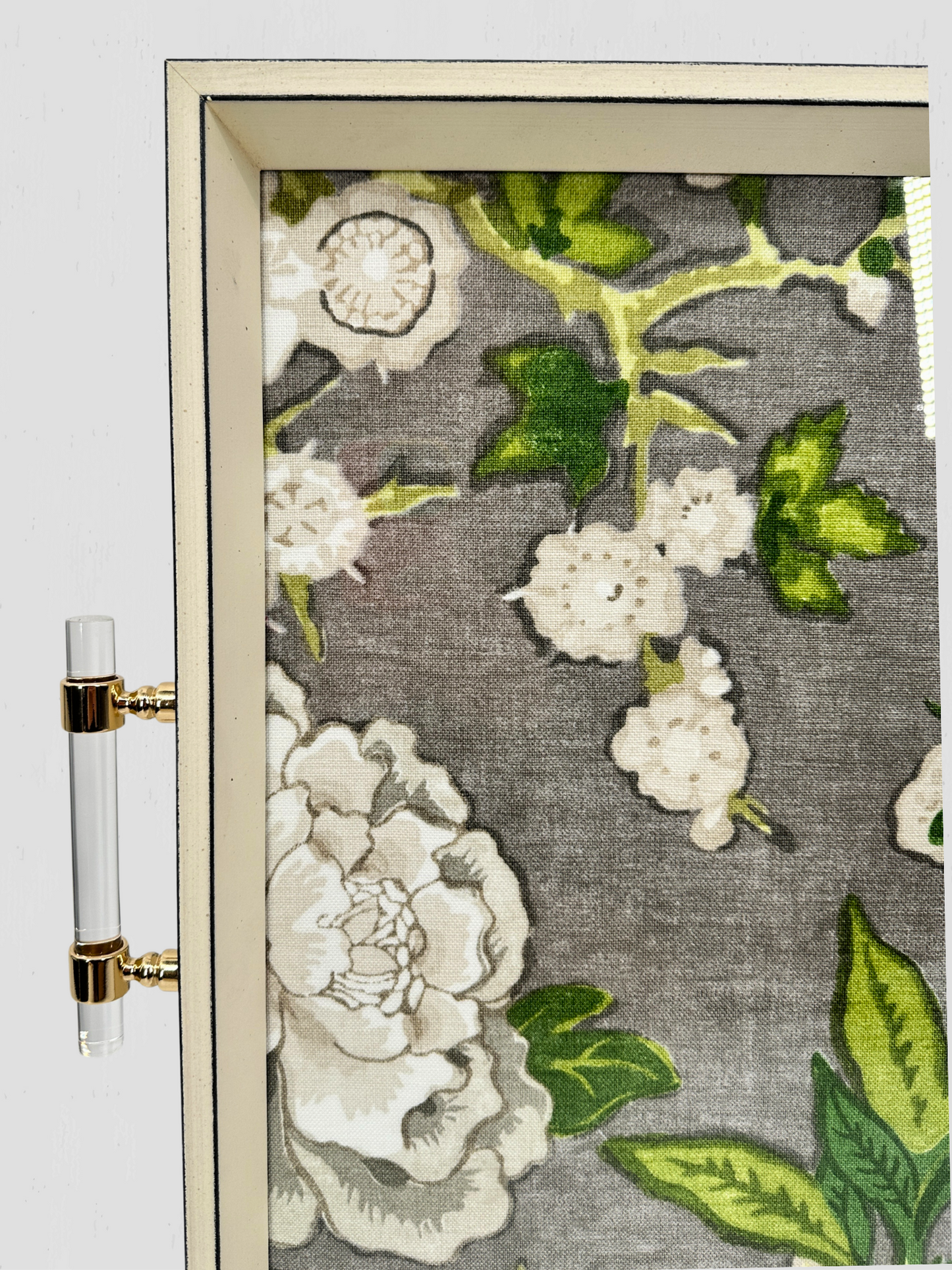 Floral Decorative Tray Lucite Handles
