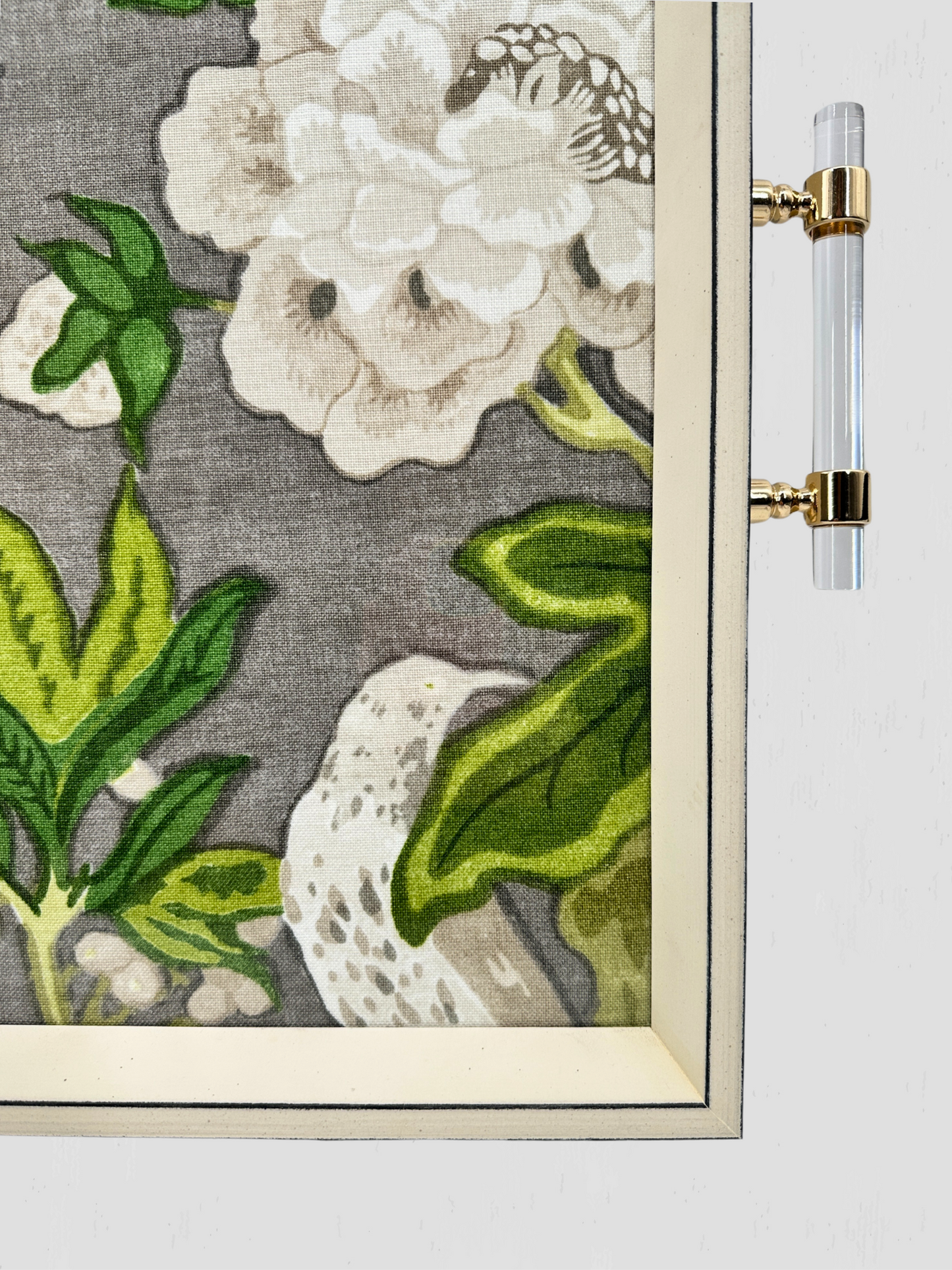 Floral Decorative Tray Lucite Handles